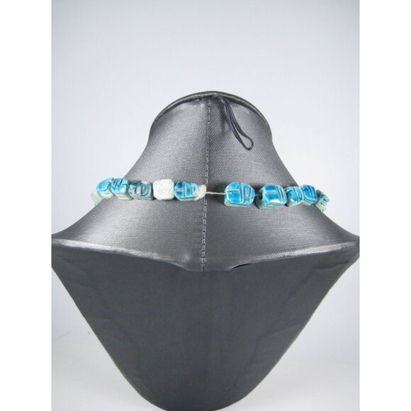 Egyptian Revival Scarab Faience Necklace Beaded Ceramic Vintage Pendant 29 READ - Picture 12 of 15